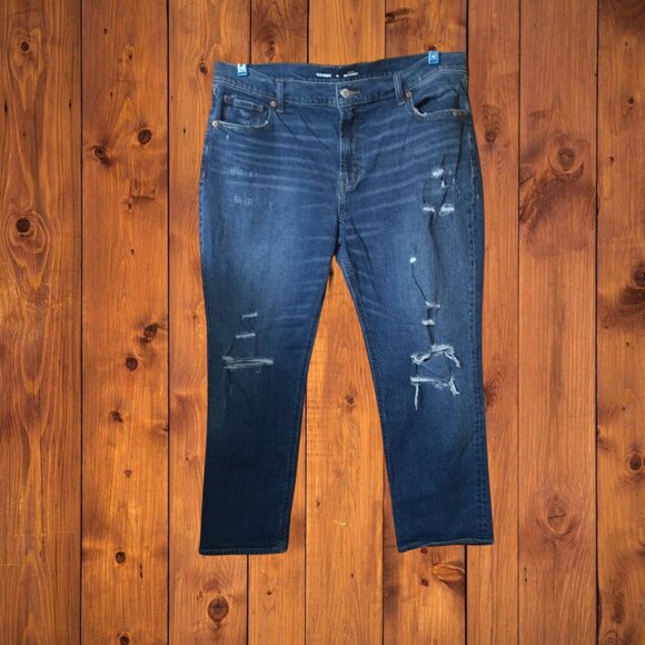 Old Navy Size 16 Mid Rise Boyfriend Jeans Blue Distressed Denim Casual Grunge - Picture 1 of 5
